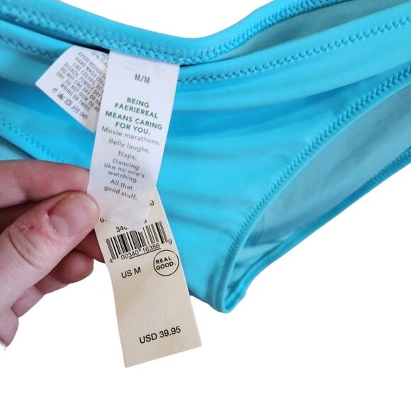 Aerie Real Good Scoopneck Ruched Banded Trim Full Coverage Bottom 2-Piece Bikini - Picture 3 of 12